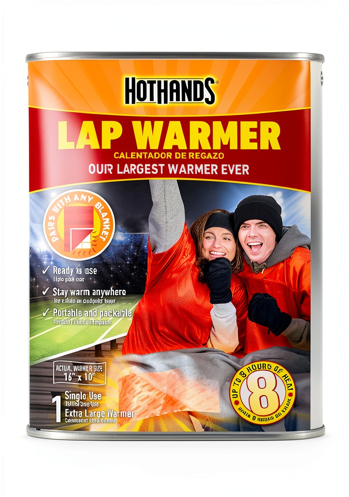 HotHands Lap Warmer attached to a fishing vest on a snowy mountain ridge