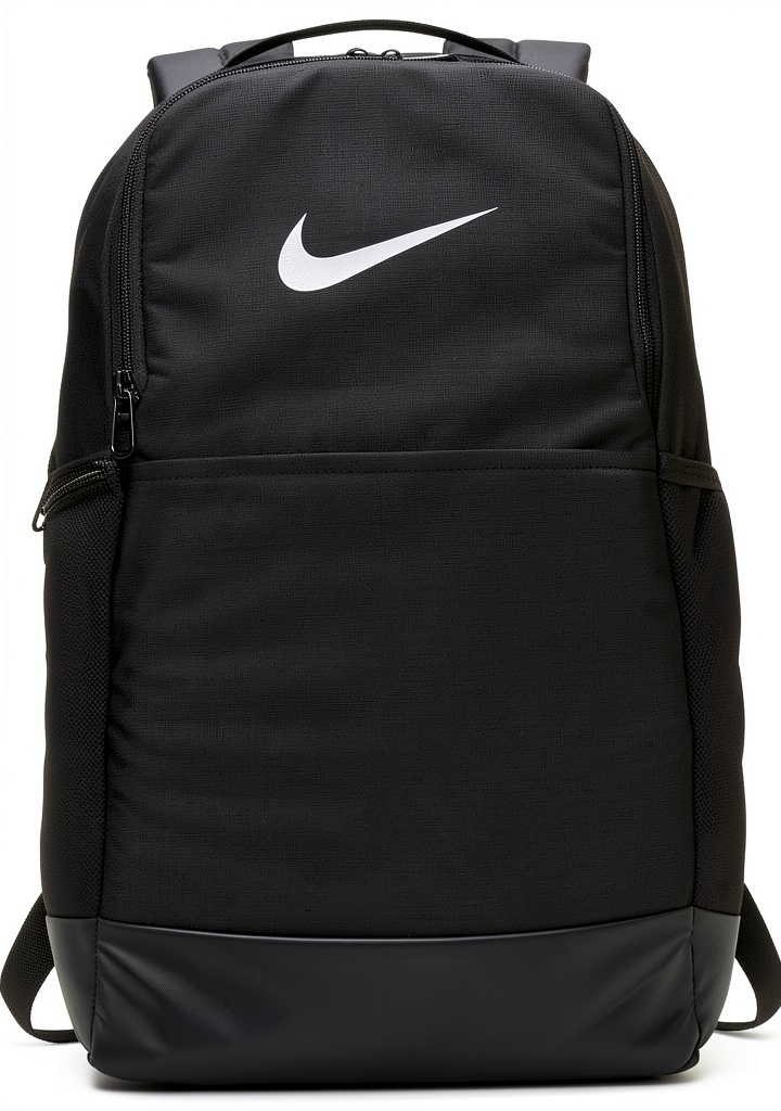 Nike Brasilia backpack in University Red color on a gym bench