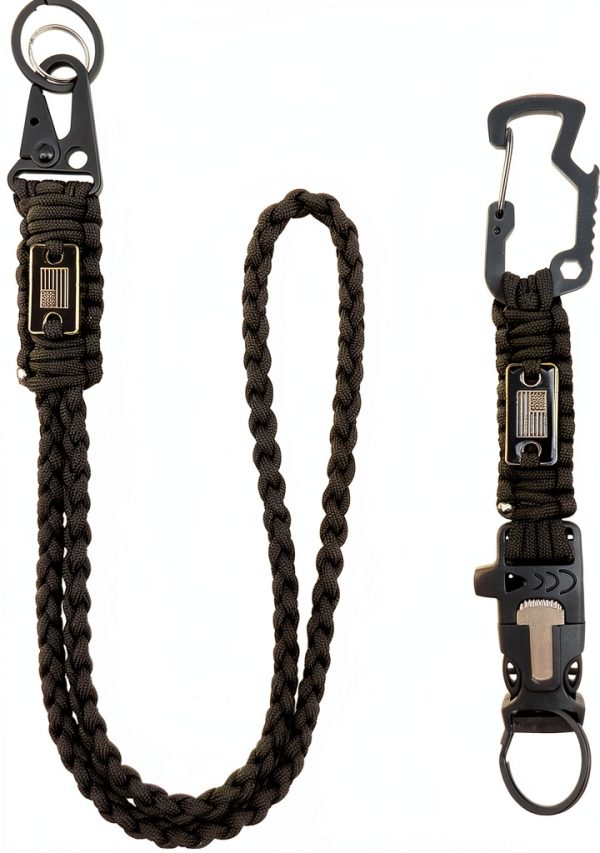 DDOUT Paracord Lanyard & Keychain 20in Nylon USA Flag Badge Green-0