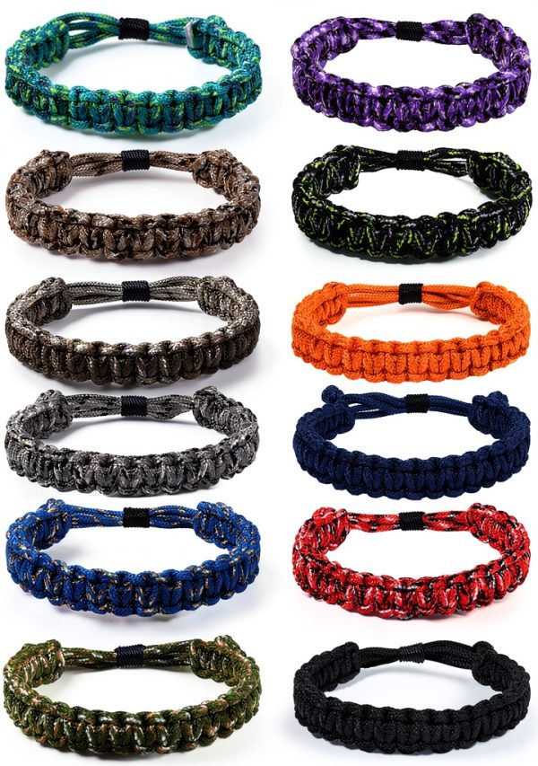 Paracord Survival Bracelet Set 12pcs Multi‑Color Outdoor Gear for Boys-0