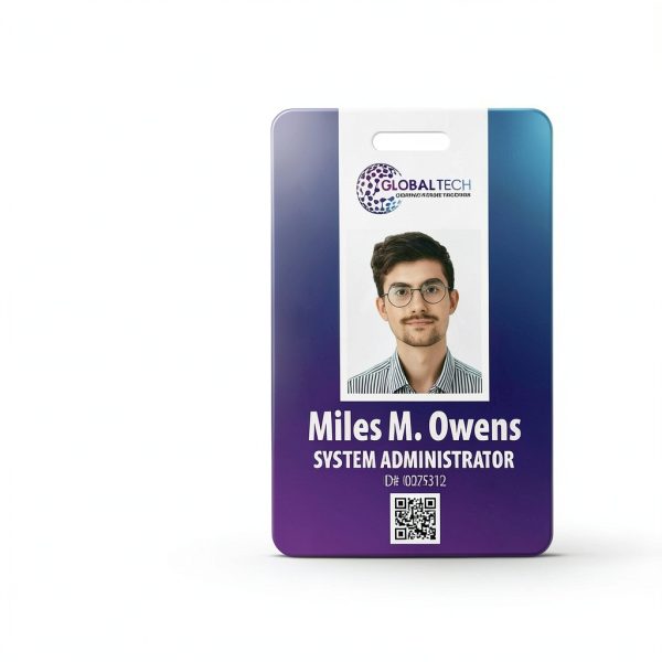 Custom Print Employee ID Badge, Double Sided with Name, Photo, Logo, and Barcode – Unique Photo ID Card Solution (ID Vertical)-1