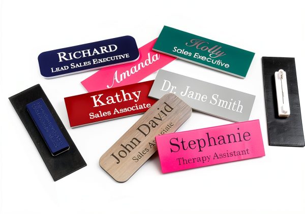 1"X3" Employee Personalized Name Tag Badge Pin or Magnet Attachment Customized Identification Engraved-1