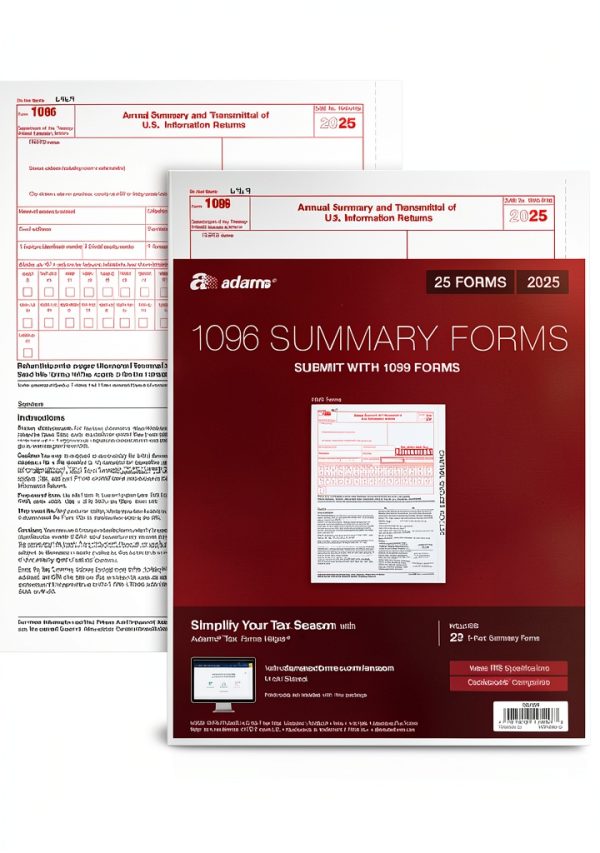 Adams 1096 Forms 2025, 1-Part Summary Transmittal Forms for 25 Recipients, Compatible with Inkjet & Laser Printers, 25 Sets per Pack, IRS Compliant (1017226)-0