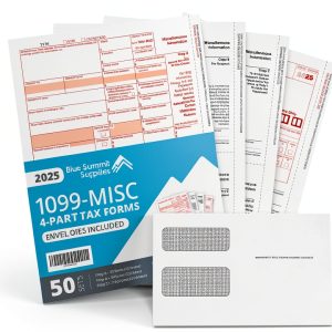 Blue Summit 1099 MISC Forms 2025 with Envelopes, 1099-MISC 4 Part Tax Forms Kit, 50 Vendor Kit of Laser Forms, Compatible with QuickBooks and Accounting Software, 50 Self Seal Envelopes Included-0