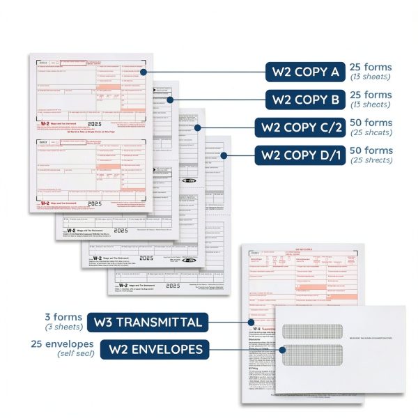Blue Summit W2 Forms 2025 6 Part Tax Kit with Envelopes 25 Employee-0
