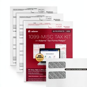 Adams 1099 MISC Forms 2025, 4-Part Kit for 26 Recipients, Inkjet/Laser Printer Compatible, Includes 3 1096 Forms, 26 Self-Seal Security Envelopes, Access to Adams Tax Forms Helper (1017228)-0