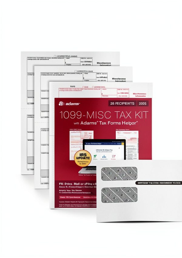 Adams 1099 MISC Forms 2025, 4-Part Kit for 26 Recipients, Inkjet/Laser Printer Compatible, Includes 3 1096 Forms, 26 Self-Seal Security Envelopes, Access to Adams Tax Forms Helper (1017228)-0