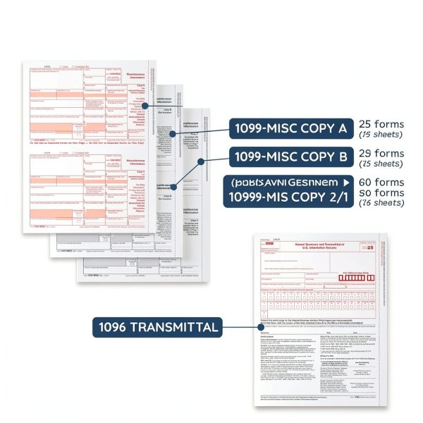 1099 MISC Forms 2025 Kit Blue Summit Supplies 25 Vendor Laser Paper-1