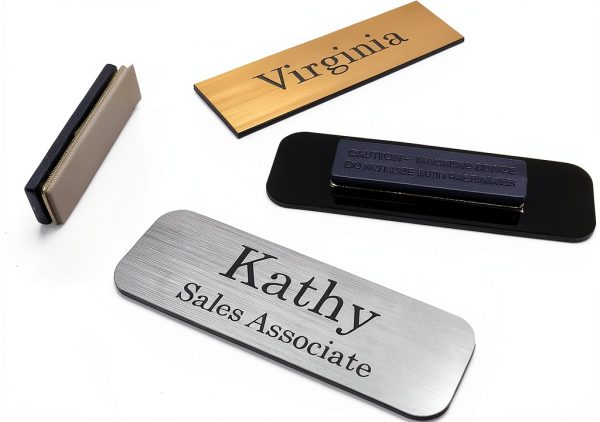 1"X3" Employee Personalized Name Tag Badge Pin or Magnet Attachment Customized Identification Engraved-0