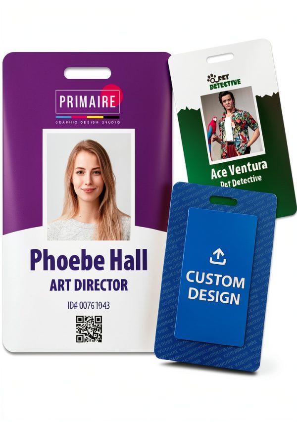 Custom Print Employee ID Badge, Double Sided with Name, Photo, Logo, and Barcode – Unique Photo ID Card Solution (ID Vertical)-0