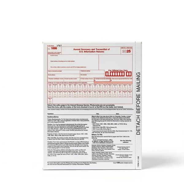 Adams 1096 Forms 2025, 1-Part Summary Transmittal Forms for 25 Recipients, Compatible with Inkjet & Laser Printers, 25 Sets per Pack, IRS Compliant (1017226)-2