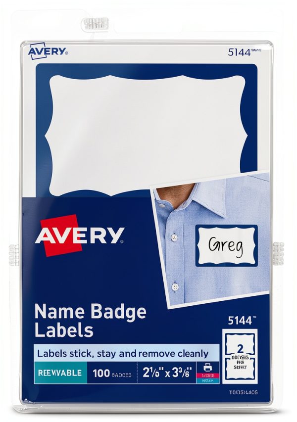 Avery Customizable Name Tags White Blue Border Badges 100 Removable-0