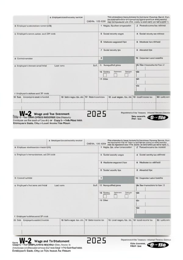 W2 Forms 2025, 6 Part Tax Forms, 25 Employee Kit of Laser Forms Designed for QuickBooks and Accounting Software, 25 Self Seal Envelopes Included-3