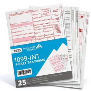 Blue Summit 25 1099 INT Forms 2025, 1099 Interest Forms 2025, 25 Laser 4 Part Tax Form Sets for Interest Income, Compatible with QuickBooks and Accounting Software, 25 Pack-0