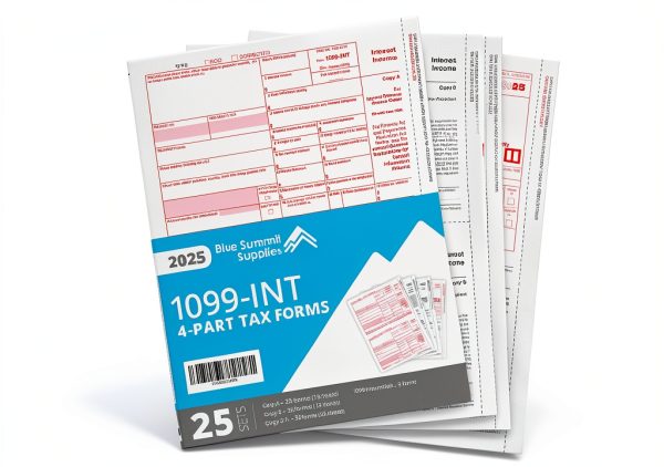 Blue Summit 25 1099 INT Forms 2025, 1099 Interest Forms 2025, 25 Laser 4 Part Tax Form Sets for Interest Income, Compatible with QuickBooks and Accounting Software, 25 Pack-0