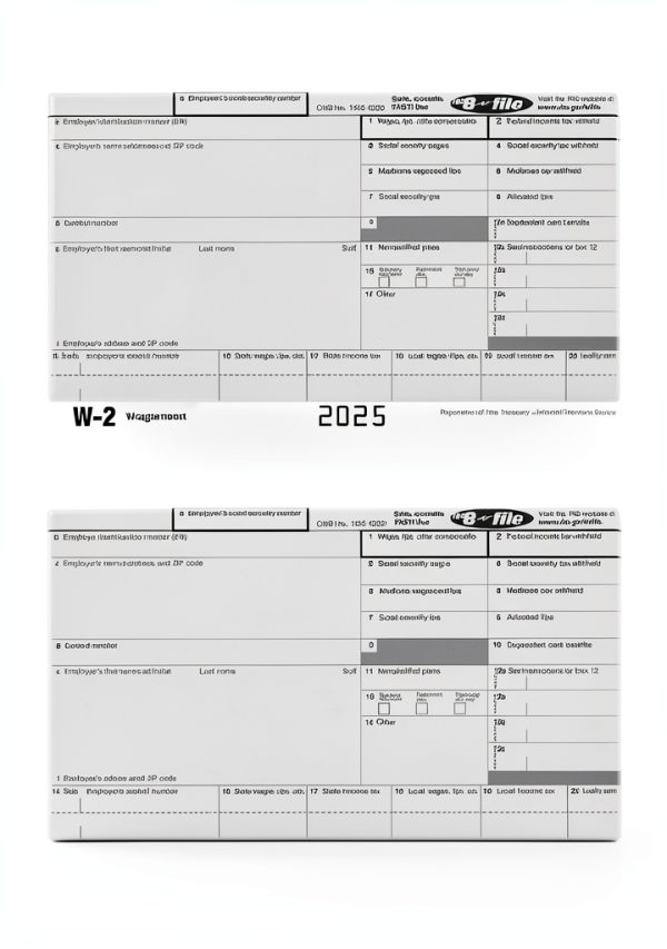 W2 Forms 2025, 6 Part Tax Forms, 25 Employee Kit of Laser Forms Designed for QuickBooks and Accounting Software, 25 Self Seal Envelopes Included-2